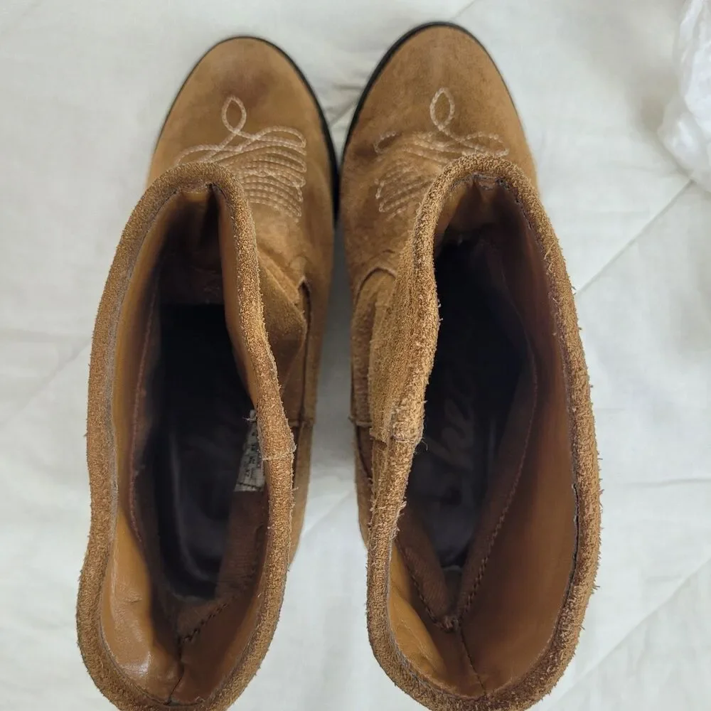 Skechers Aloft Tex Mex Booties Womens 8 Western Cowboy Block Heels Suede Brown